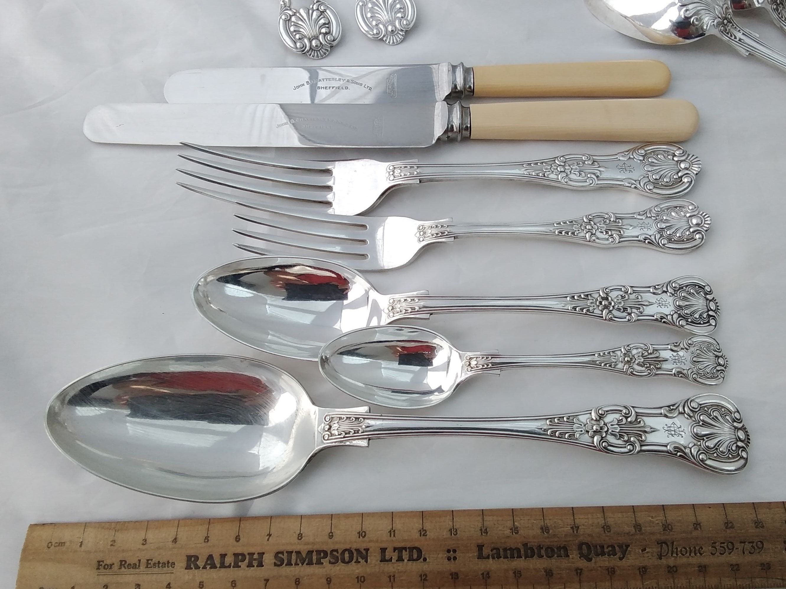 Superb Early Heavy Antique 44 Piece Kings Pattern Dinner Service