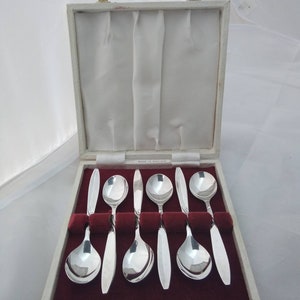 Unusual Vintage cased set silver plated coffee spoons - Ancora, EPNS
