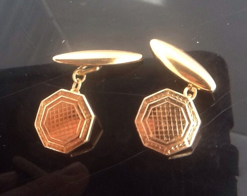 Vintage Gold Plated Art Deco Engine Turned Brass Cufflinks