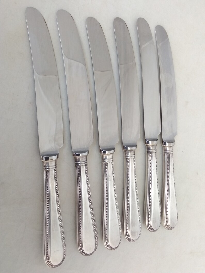 EPNS Cutlery Set of 6 Silver Plated Bead Pattern Dessert Knives
