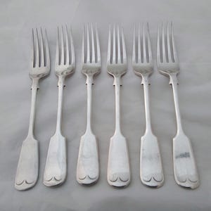 Antique Set of 6 silver plated fiddle pattern dessert forks - EPNS