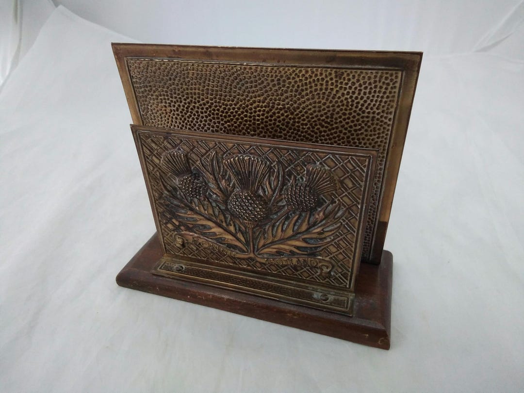 Vintage Brass / Wooden Letter Rack Featuring Scottish Thistle ...