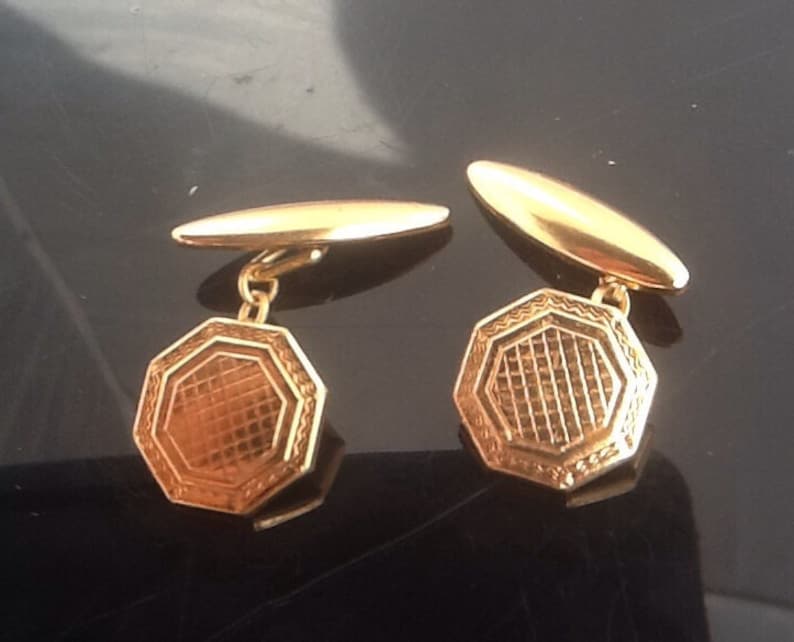 Vintage Gold Plated Art Deco Engine Turned Brass Cufflinks