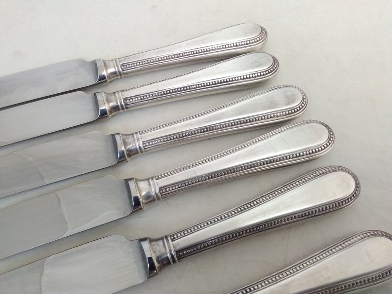 EPNS Cutlery Set of 6 Silver Plated Bead Pattern Dessert Knives