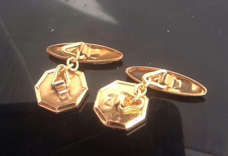 Vintage Gold Plated Art Deco Engine Turned Brass Cufflinks