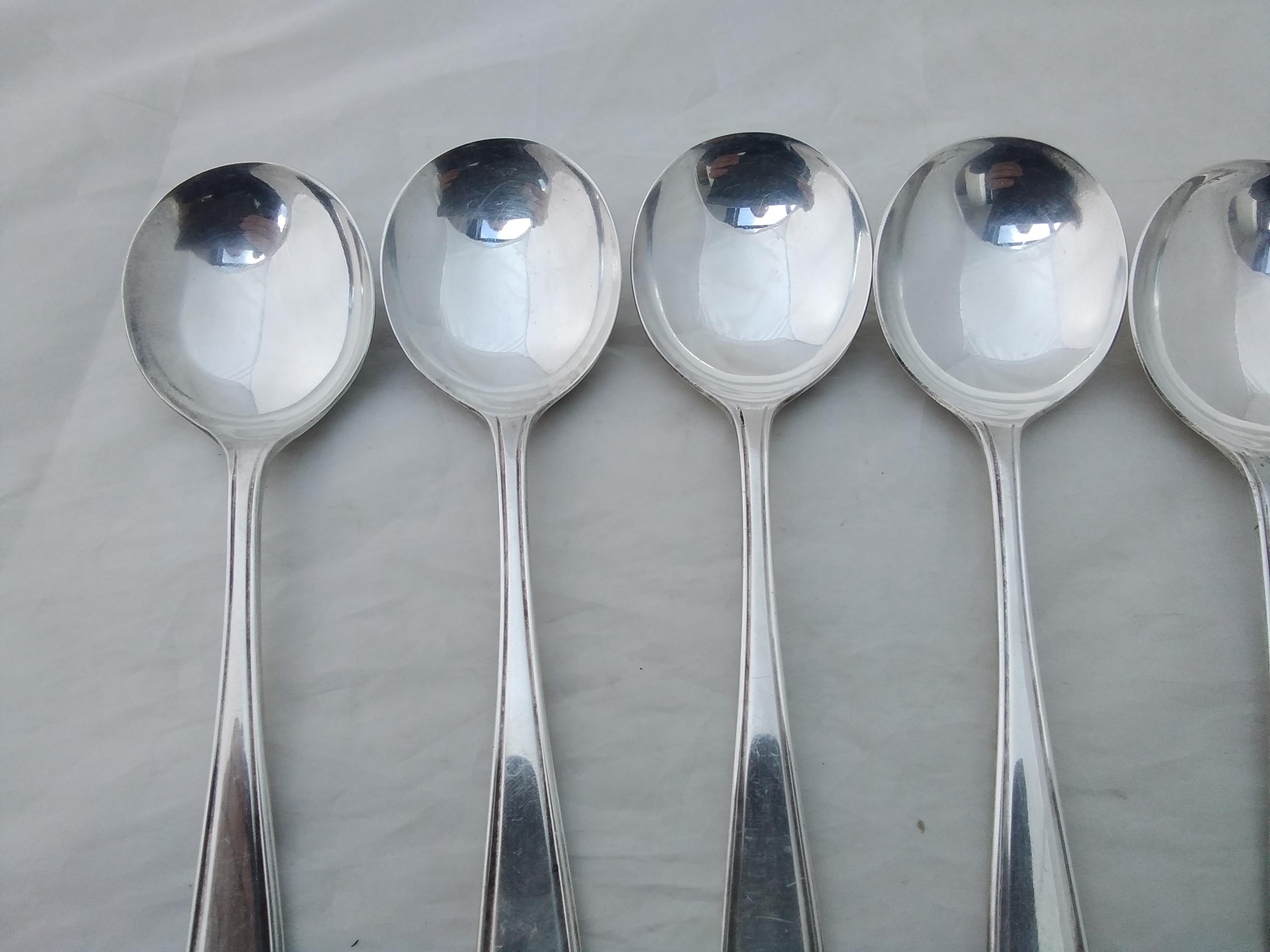 Large Vintage Set of 6 Silver Plated Soup Spoons - 'H' Monogram