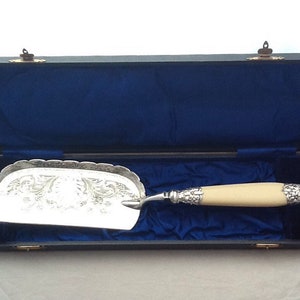 Superb cased antique silver plated crumb scoop - Cased cutlery