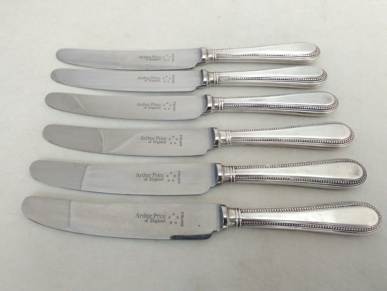 EPNS Cutlery Set of 6 Silver Plated Bead Pattern Dessert Knives