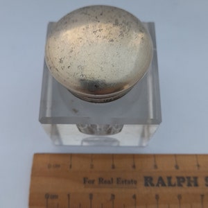 Antique glass ink well with flip cap EPNS image 6