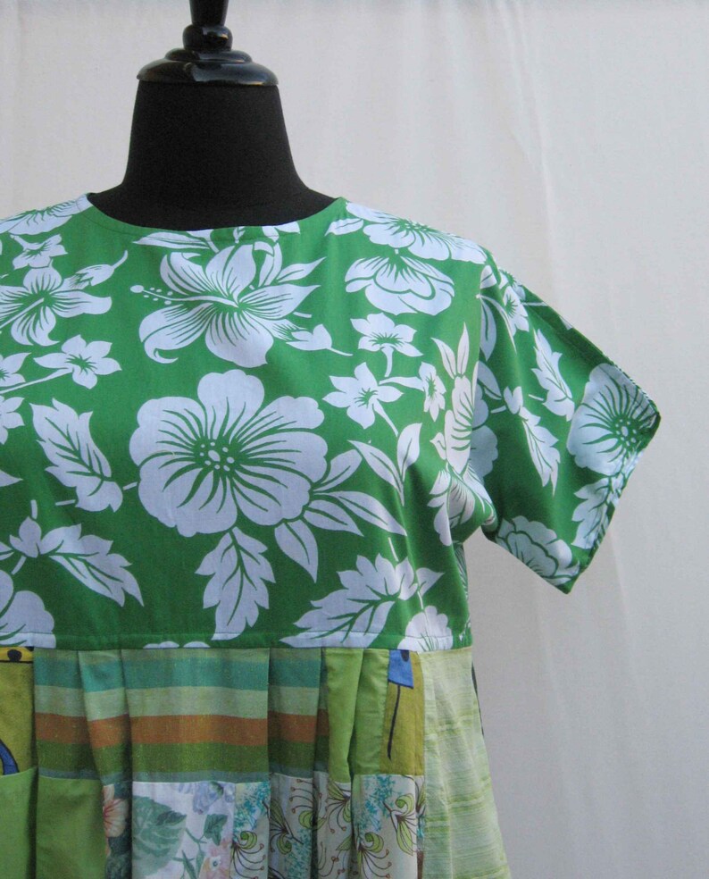 Green dress plus size dress patchwork dress festival dress boho dress green and white upcycled dress 1x 2x 3x dress AU size 18 20 22