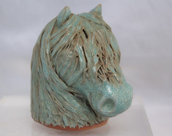 An Exquisite Glazed Terracotta Figure of a Shire Horse Head -  Vintage Mid Century Ceramic Statue -