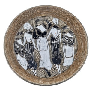 Fratelli Fanciullacci Italian Mid-Century Modern Carved Bowl W/Frieze Of Women- Donne - Black and white - Vintage ceramics -MCM
