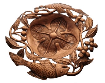 Repoussé Copper Charger: Fish and Fruit Cutout Decoration - Arts and Crafts