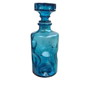 Vintage Rossini-glazen karaf - groenblauw - cilinder met blauwe duimafdruk - halverwege de eeuw - Empoli - gemaakt in Italië