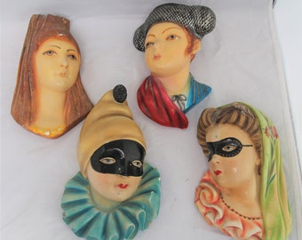 A Set of Four Vintage Venetian Chalkware Masks - Mid Century Italian Design