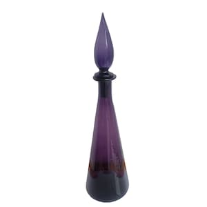 Vintage Empoli Genie Fles Glazen Karaf met stop - Handgeblazen Amethist paars glas - Mid Century Italian Italia MCM 17 Inch/44cm