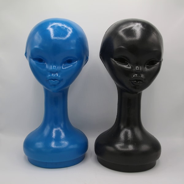 FOR CATHY: 3 Blue Twiggy Style Mannequin Head - Wig hat stand - X-Files - Mid-Century Alien -