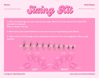 Sizing Kit for Custom Gel Press On Nails- Sizes 0-9: Free shipping
