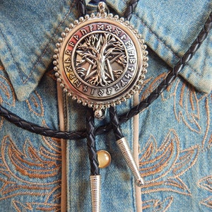 Tree of Life Bolo Tie: Silver Pagan Viking Bootlace Tie
