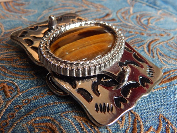 New Exclusive Tigers Eye Stone Belt Buckle Silver Metal  display picture 1