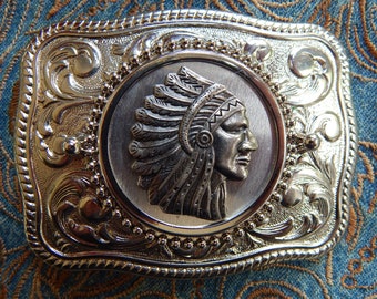 New High Quality Belt Buckle Silver Metal Native Indian Chief Headress Western  Wedding Ladies Mens