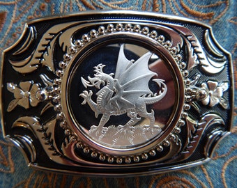 New Cymru Wales Draig Dragon Welsh Folklore Silver/Black Colour Metal Belt Buckle Mens Womens Wedding