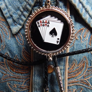 Nouveau Bolo Tie Bootlace Ace of Spades Full House cartes à jouer argent métal magicien