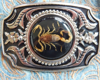 Scorpion Belt Buckle  Silver & Black Colour  Metal, Western Goth