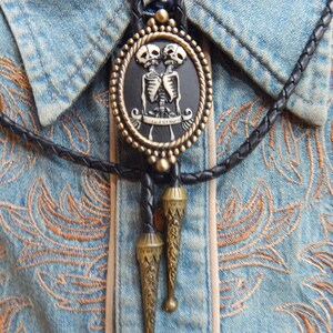 Siamese Twins Bolo Bootlace Tie Antique Gold colour Metal, Goth , Skeleton, Ladies , Men