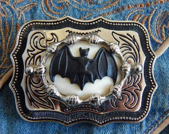 New Black Vampire Bat Belt Buckle Silver / Black Colour Metal Goth Ladies Men Western