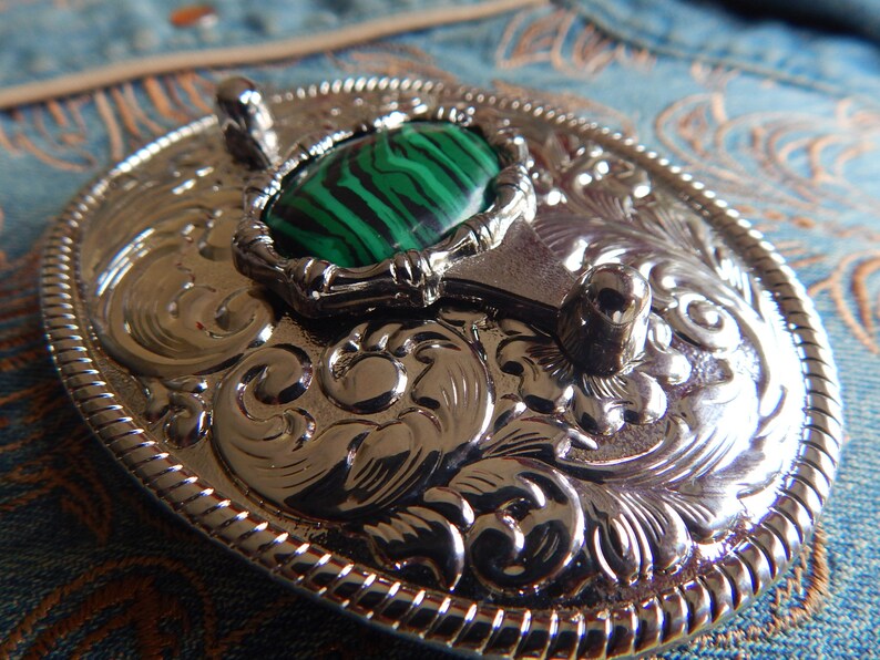 Handcrafted in The UK Green Malachite Semi Precious Stone Silver Oval Belt Buckle Western Wedding Groom Ladies Mens