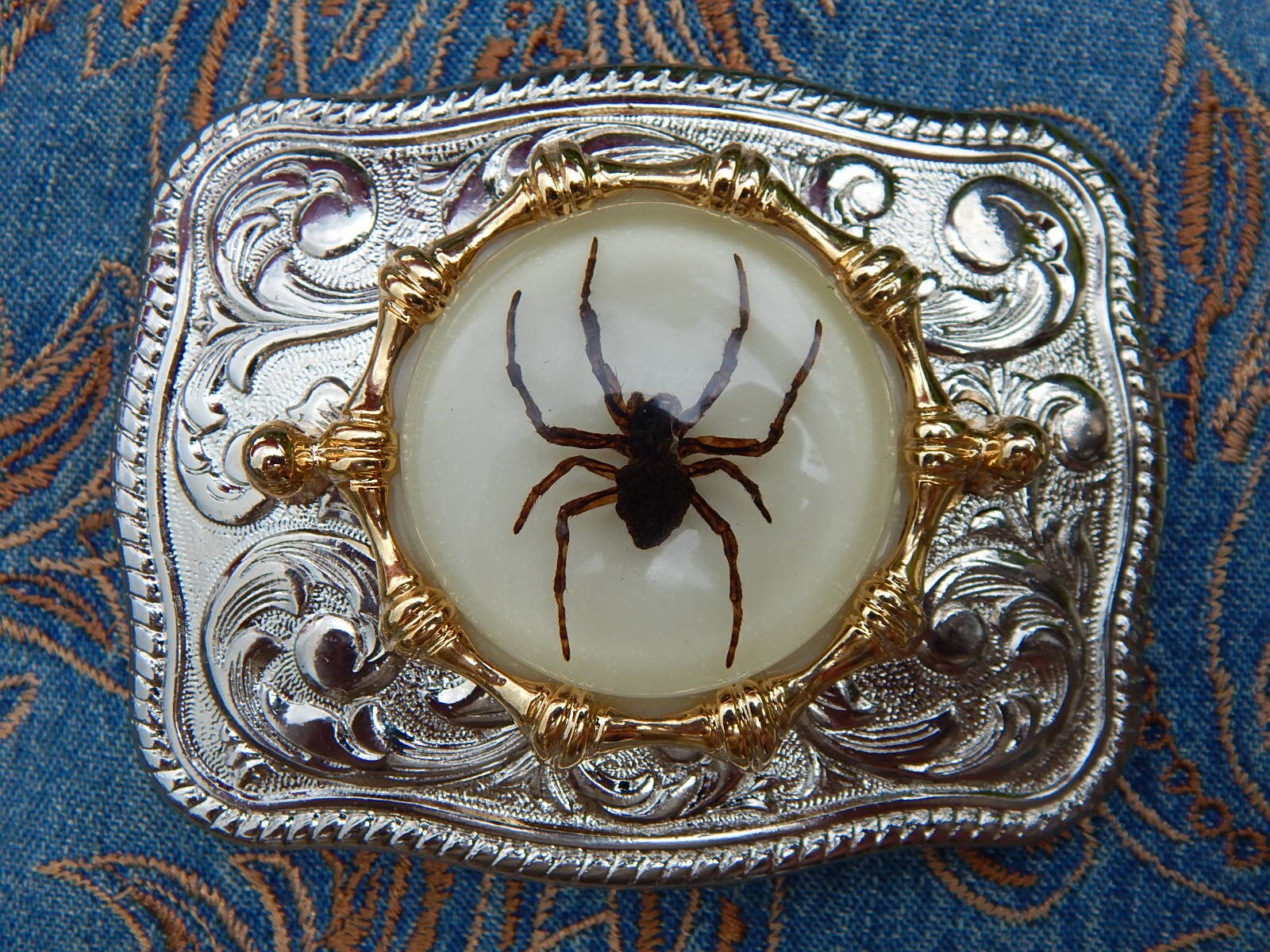 New Handcrafted Silver métal boucle de ceinture Ghost Spider Western Goth Cowboy 