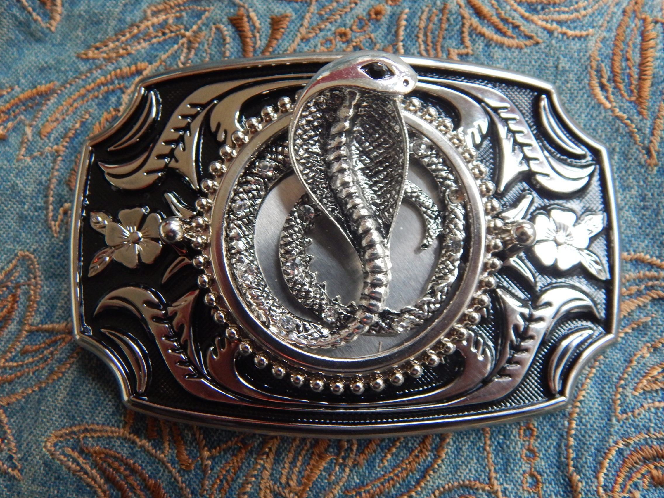 Cobra Snake Belt Buckle: Silver & Black Metal, Goth Wedding