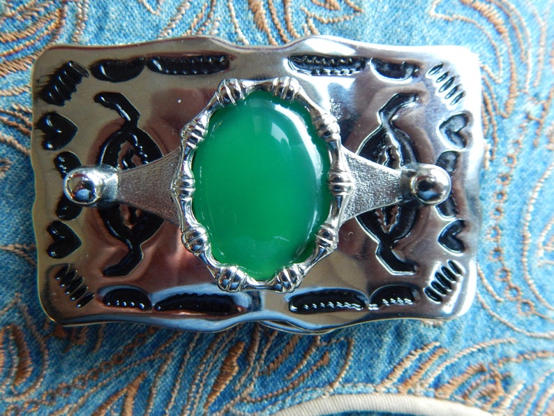 NEW HANDCRAFTED IN UK GREEN MALACHITE BELT BUCKLE GOLD//BLACK METAL,WESTERN,GOTH