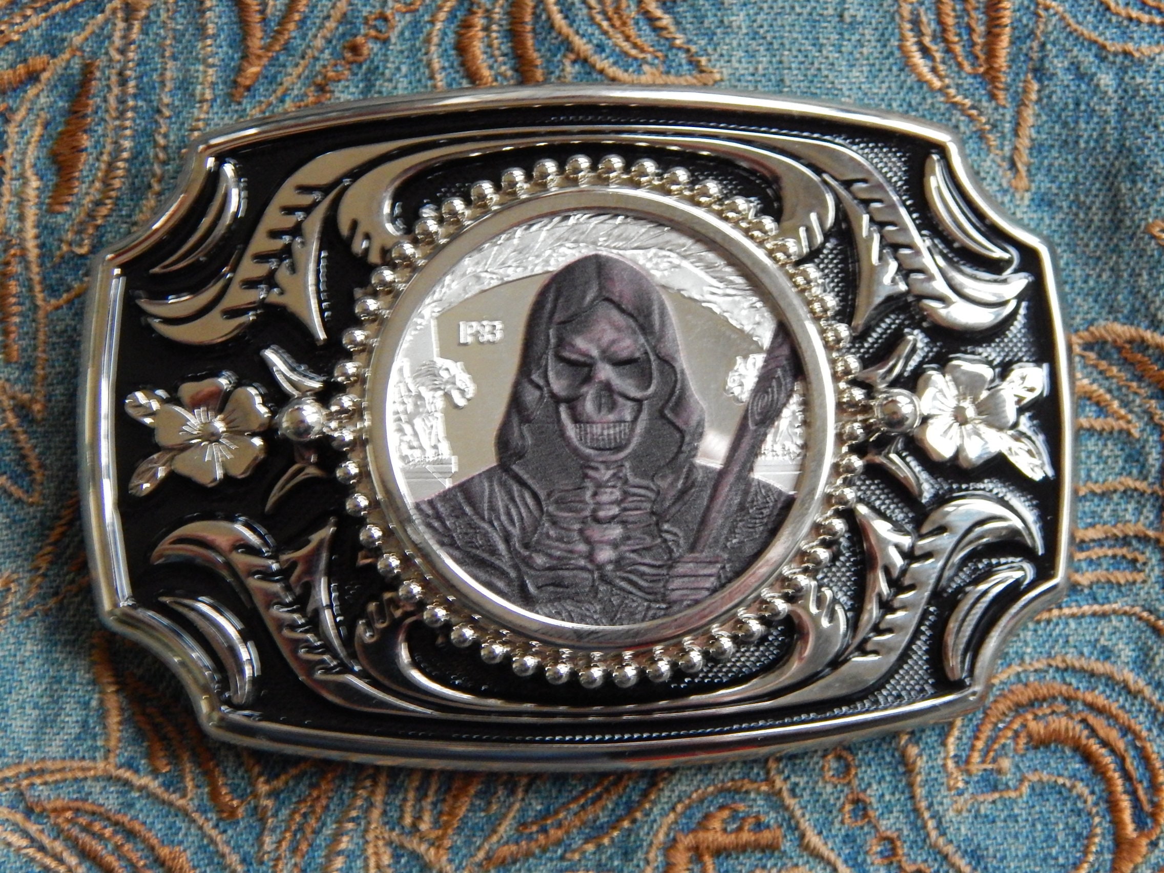 New Grim Reaper Skeleton Skull Silver Coloured Metal Belt