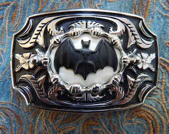 New Exclusive Vampire Bat Silver/Black Coloured Metal Belt Buckle Western Goth  Ladies Men