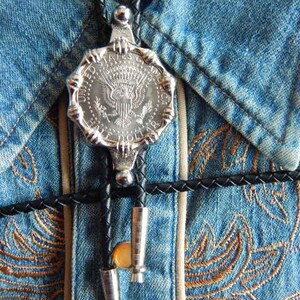 New Genuine Half Dollar American Coin Bolo Bootlace Tie Silver Colour Metal Ladies Men Western