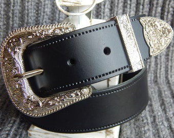 3Piece Silver Buckle Belts(BLACK×NICKEL) 1 3/4