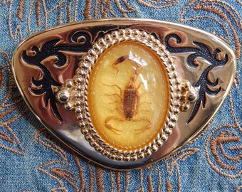 New  Belt Buckle Golden Scorpion  Gold Coloured Metal Western Goth Ladies Men Wedding Groom