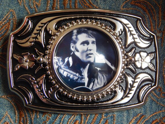 New Exclusive Elvis Presley Belt Buckle Silver / Black Belt - Etsy