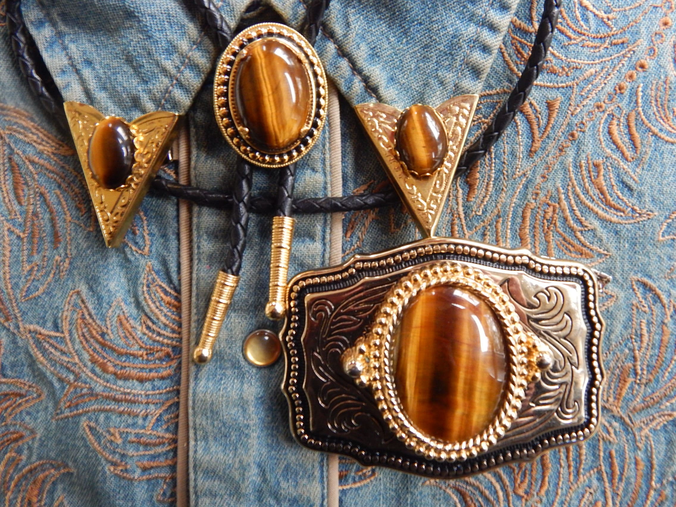 Tiger Eye Gemstone Silver Western Belt Buckle Oval Brown Tan Western Cowboy Style Buckle Tiger Eye Stone Belt Buckle  main image 3