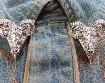 New  Rams Head Pair of Collar Tips Silver Coloured Metal  Ladies Men