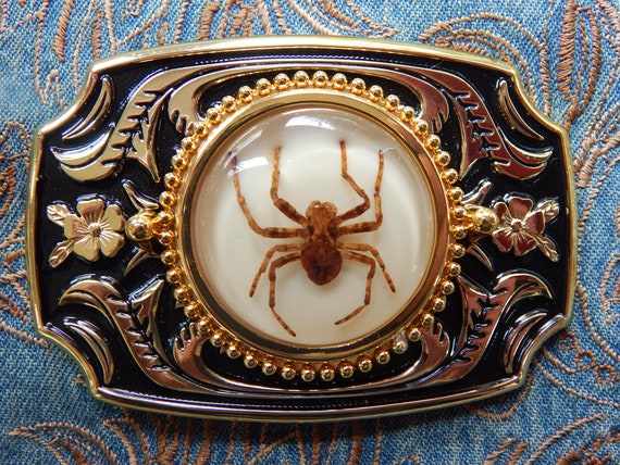 Ghost Spider Gold / Black coloured Metal Belt Buckle Arachnid  Wedding Western Goth