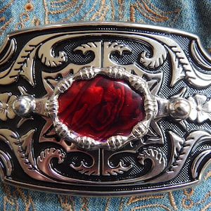 New Exclusive Red Abalone Silver / Black Colour metal Belt Buckle Goth Western  Ladies Mens Wedding Groom