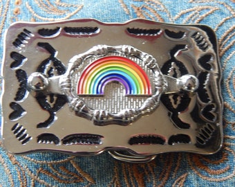 New Rainbow Belt Buckle Silver coloured metal Ladies Men LGBT Gay Pride Wedding