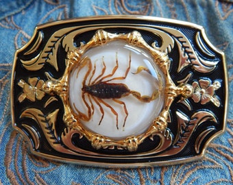 New Exclusive  Scorpion Western Goth  Gold / Black Colour metal Belt Buckle  Ladies Mens