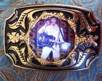 New Exclusive Elvis Presley Gold / Black Coloured  Metal Belt Buckle  Ladies Men Wedding