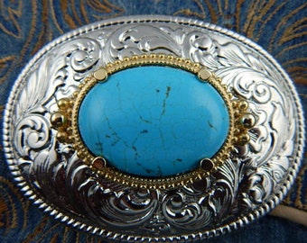 New Exclusive Turquoise Colour  Oval Silver Colour Metal Belt Buckle Western Wedding Groom Ladies Men