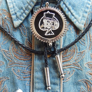 Ace of Spades Skull Bolo Tie: Silver Metal Western Wedding Groom