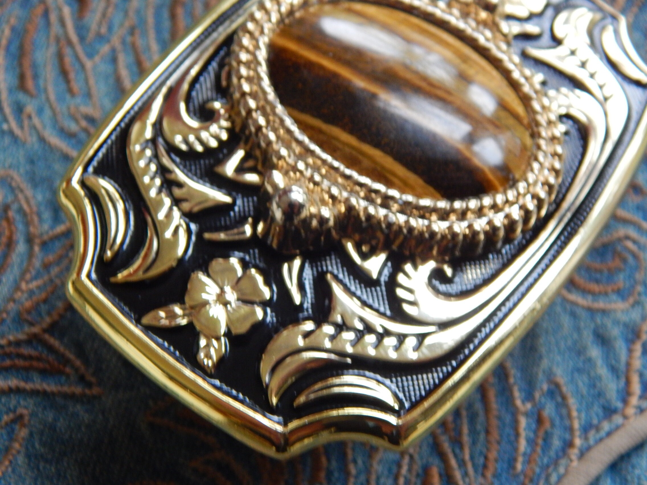 Tigers Eye Belt Buckle: Gold & Black Western Style, Fits  display picture 2